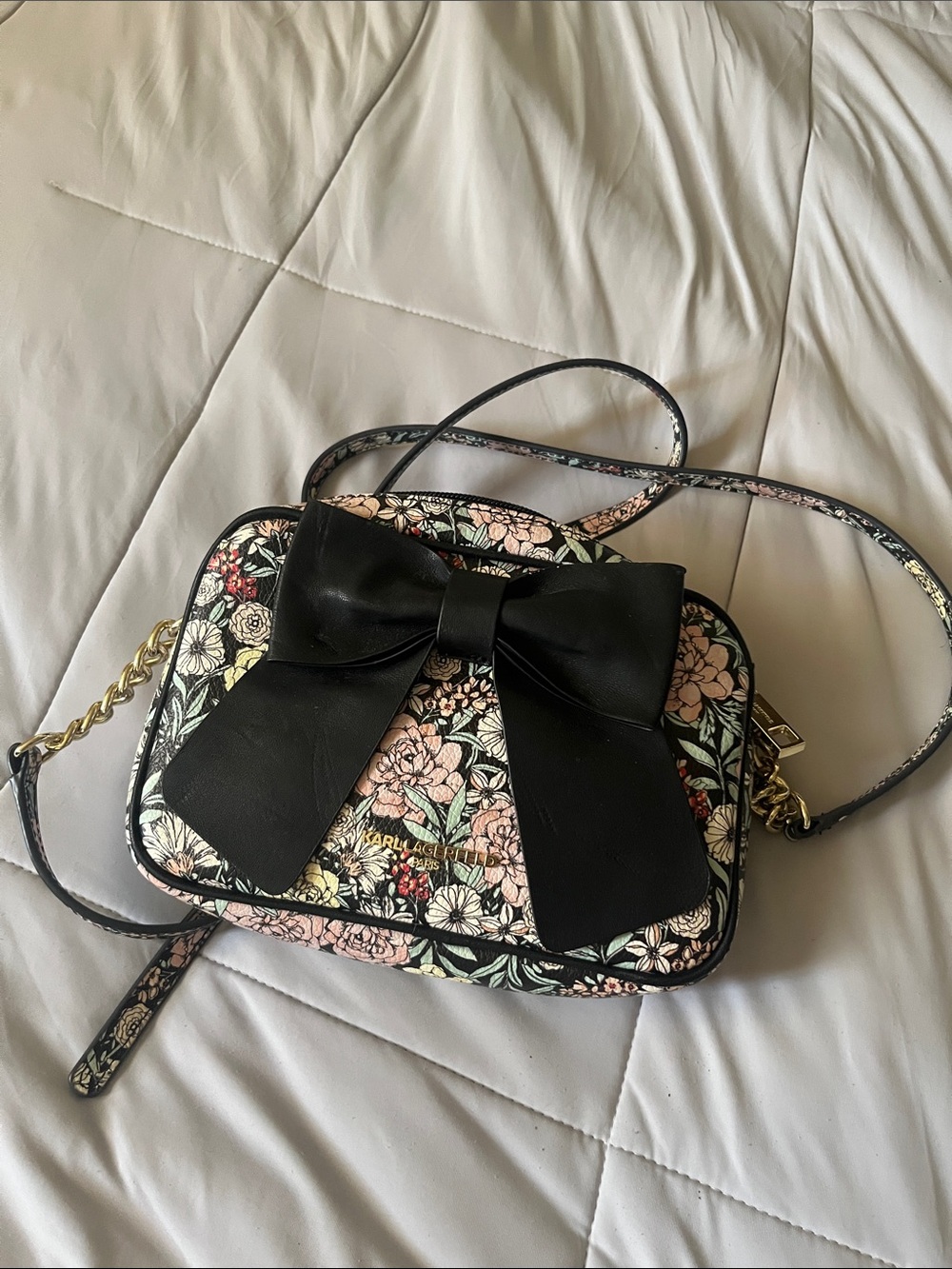 Karl Lagerfeld Black Bow Floral Crossbody Bag